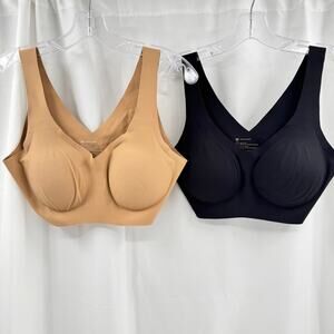 Honeylove Wireless Bra Lot 2 Black and Tan Removable Pads
